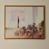 Swedish vintage oil on canvas painting" abstract composition with geometric elements" by bengt ander