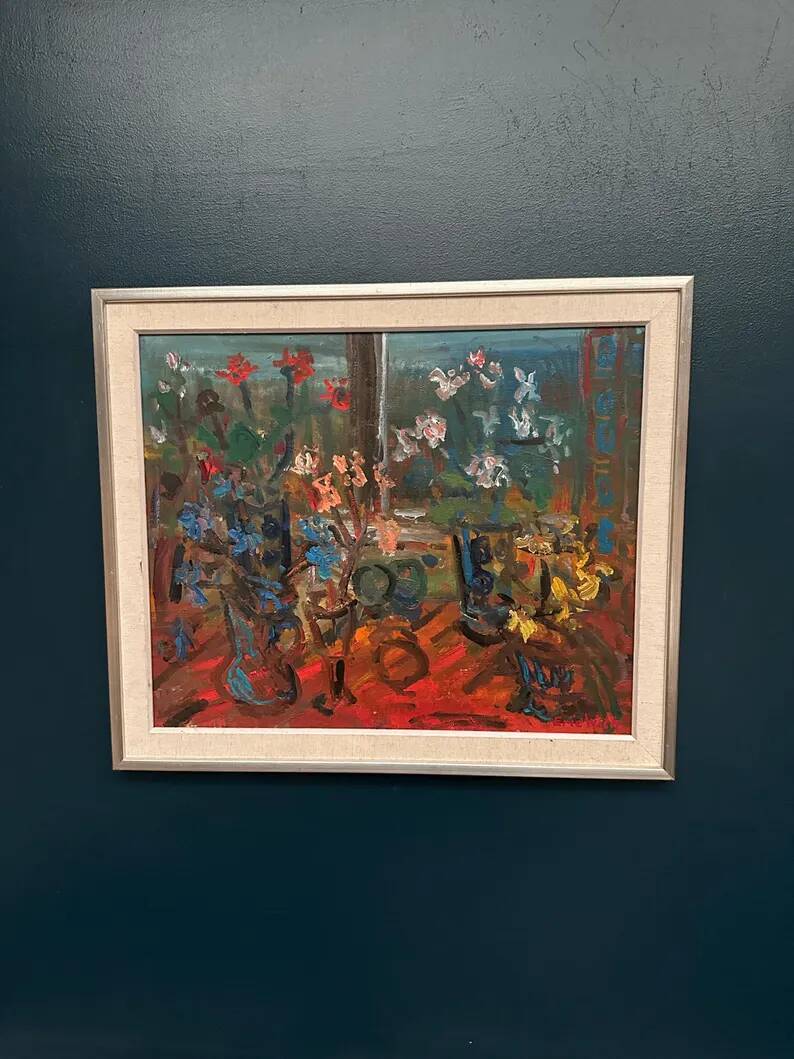 Original Swedish Oil on Canvas 'Still Life with Flowers' by Eric With