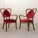 Chaises d'appoint vintage en bois et velours rouge en forme de cœur. Lot de 2. Années 1950.