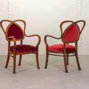 Red Velvet Heartshaped Wooden Vintage Design Side Chairs. Set of 2. 1950s