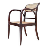 Fauteuil en bois courbé milieu du siècle avec assises et dossiers en cannage