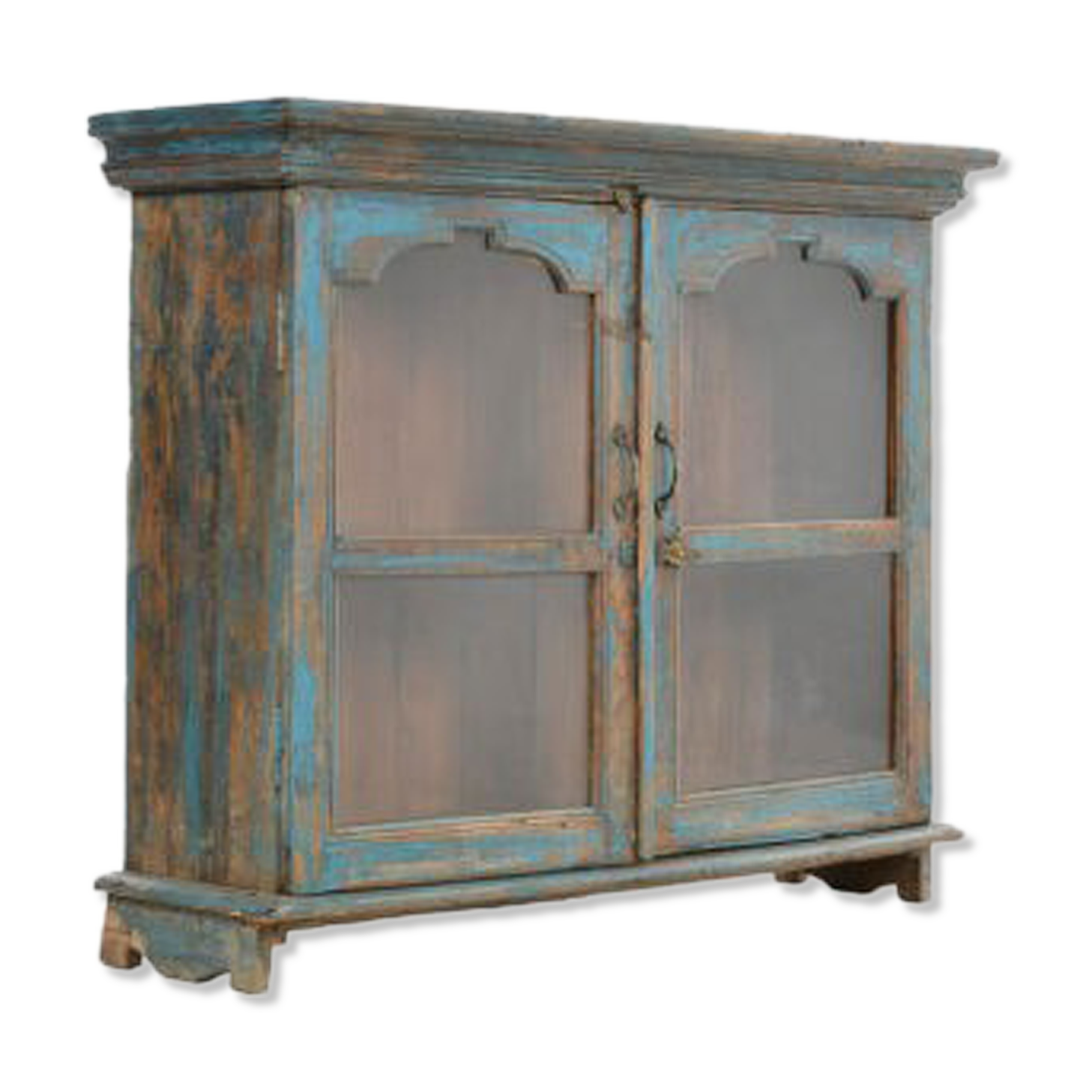 Wooden showcase with blue patina