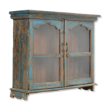 Wooden showcase with blue patina