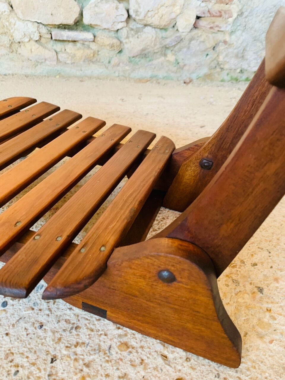 Pair of vintage folding chairs with slats, 1950-1960