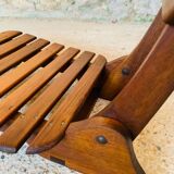 Pair of vintage folding chairs with slats, 1950-1960