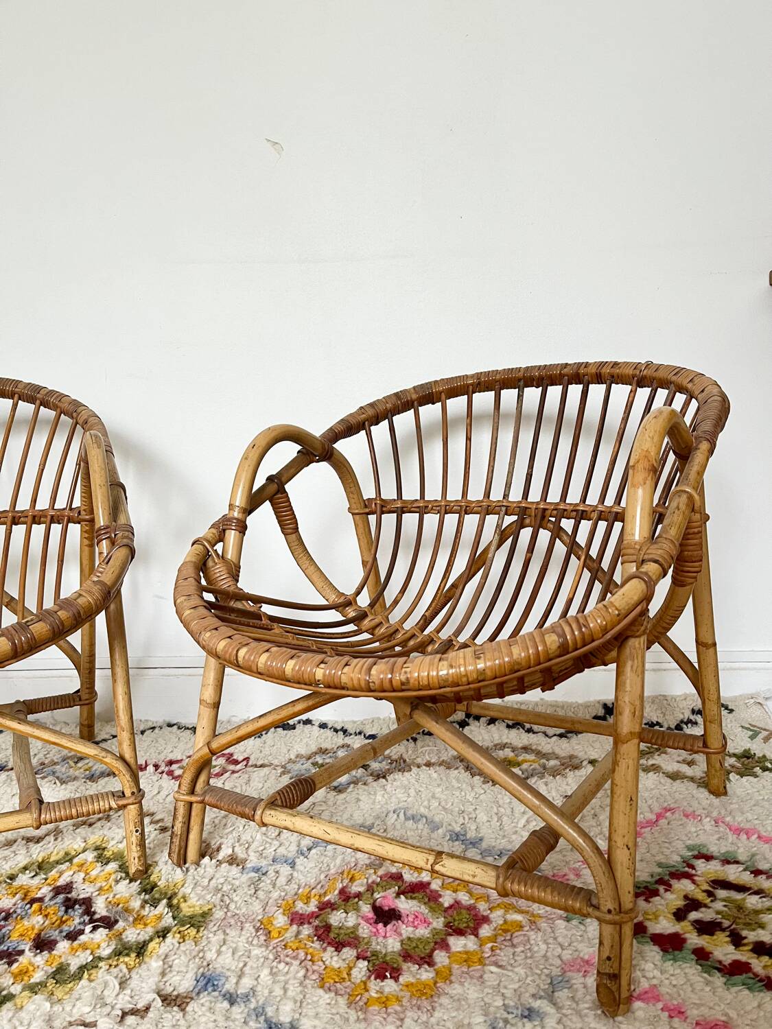 Pair of vintage rattan armchairs