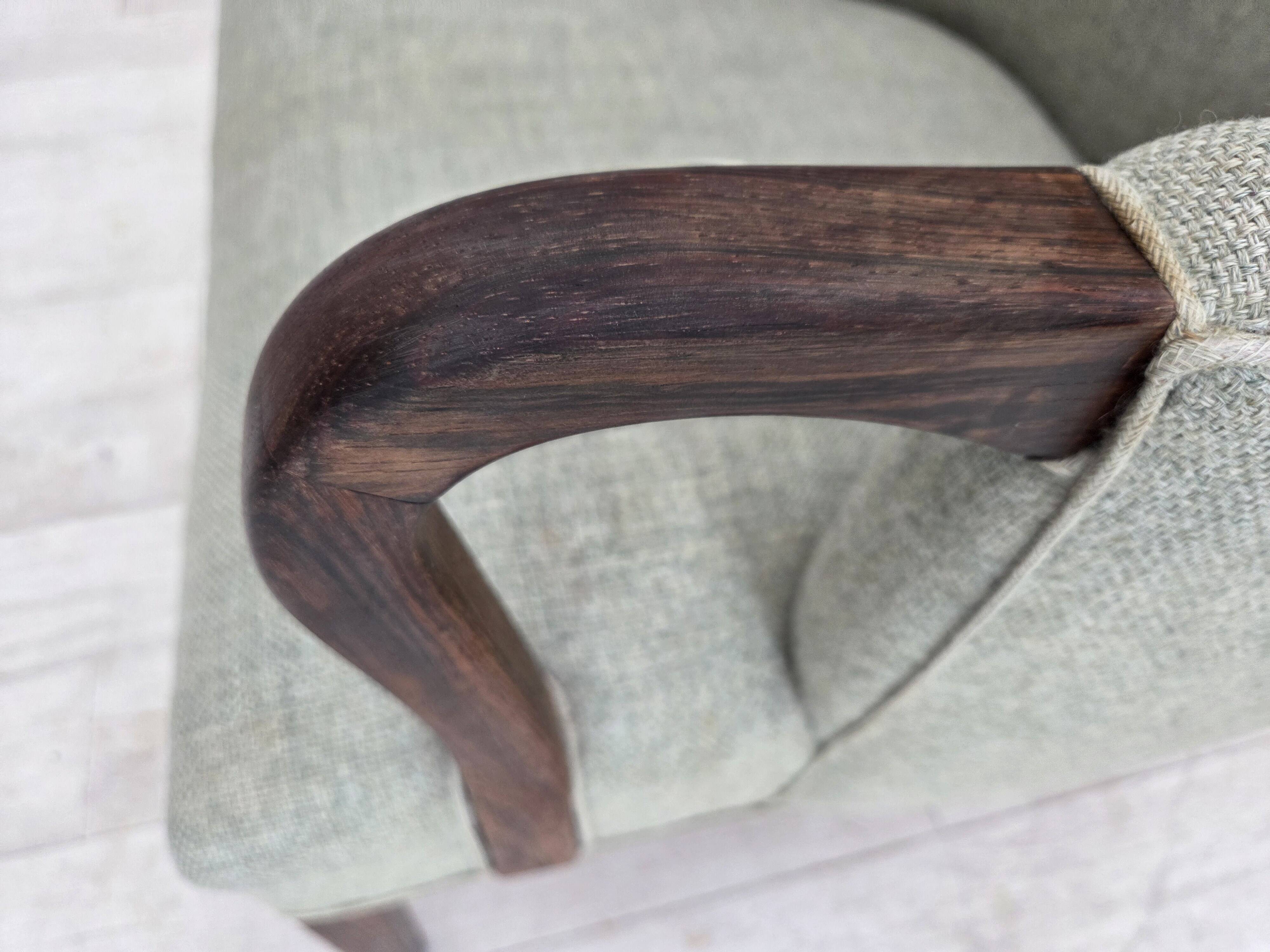 1960s, Danish armchair, original light grey furniture wool, teak wood.