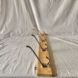 Vintage wooden coat rack - 4 cast aluminum hooks