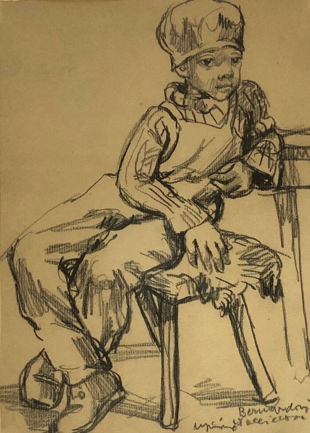 Charcoal on paper by Bernardin or Barnadouin Garçon à la gavroche
