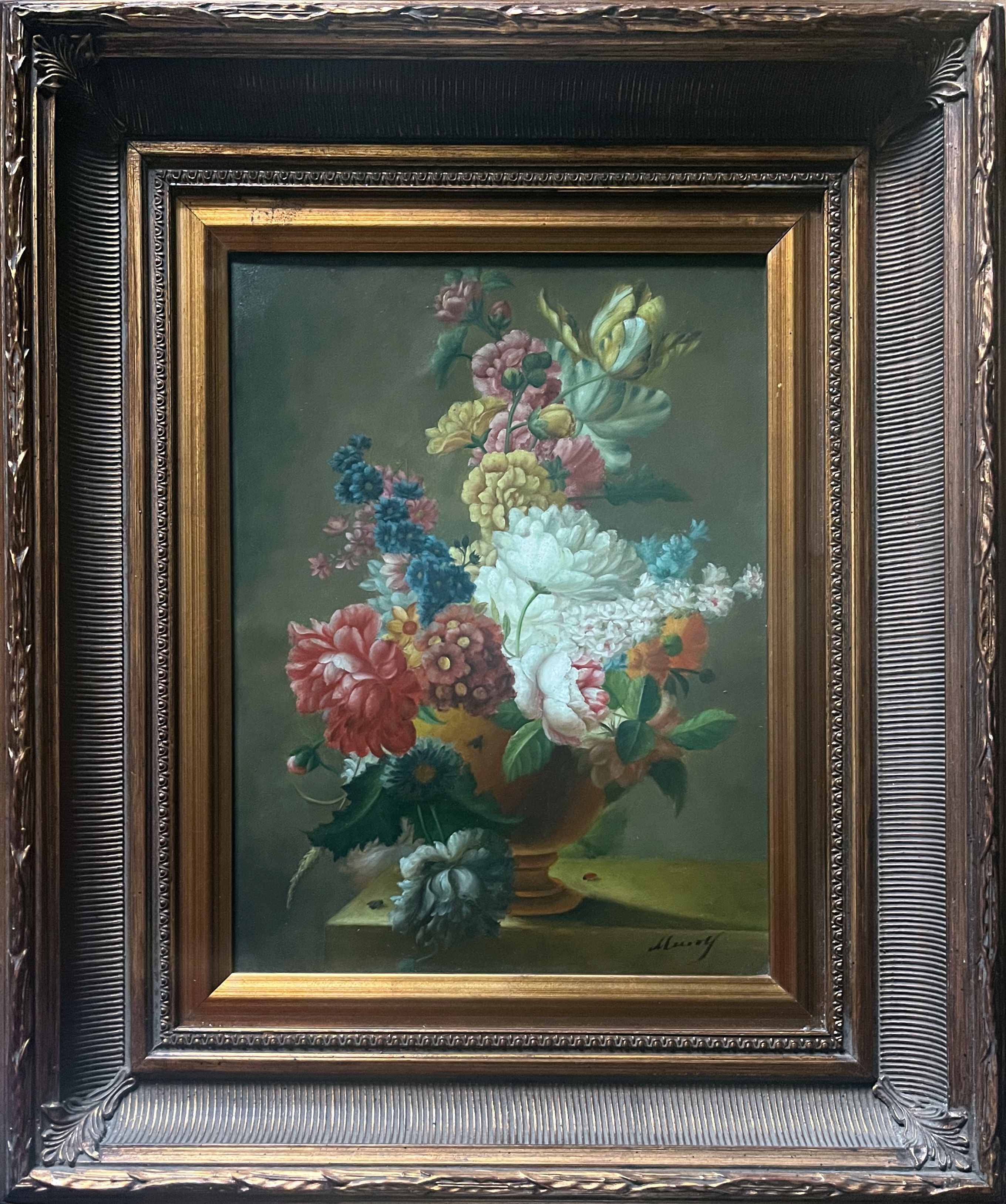 Hst painting "floral composition" ec. xx° flowers signed + frame