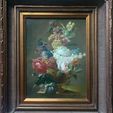 Tableau hst "composition florale" ec. xx° fleurs signée + cadre