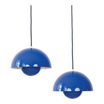 Pair of 2 Danish pendant lamps Flowerpots by Verner Panton, Louis Poulsen