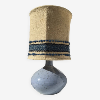 Sky speckled sandstone lamp with hand-woven shade