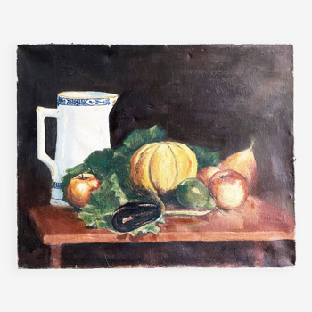 Tableau 1900 "La table aux fruits" signé Fastet