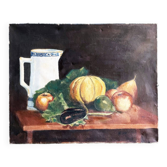 Tableau 1900 "La table aux fruits" signé Fastet