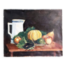 Tableau 1900 "La table aux fruits" signé Fastet