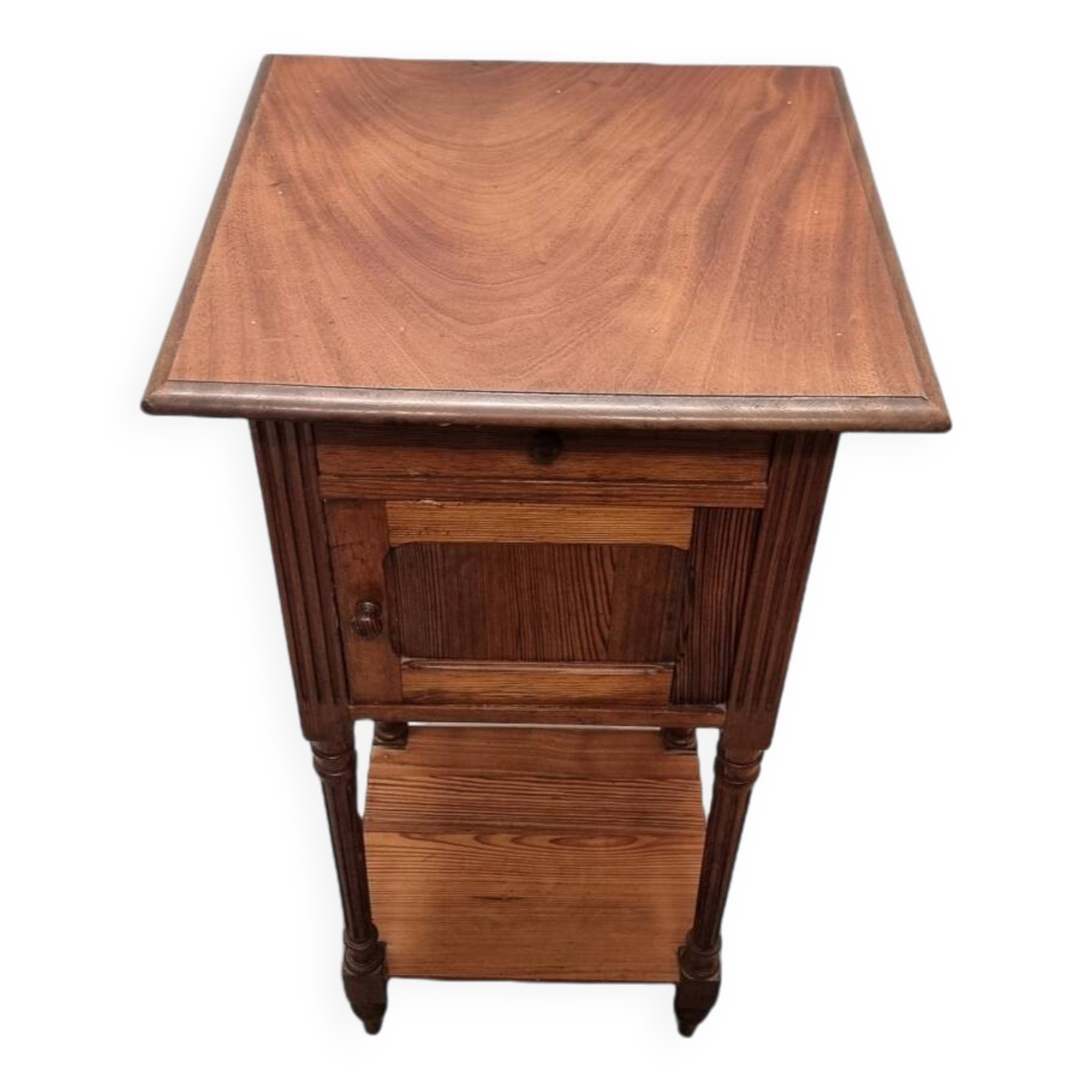 Antique French Bedside Table In Pine And Mahogany, late 19th century