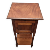 Table de chevet ancienne française en pin et acajou, fin du 19e siècle