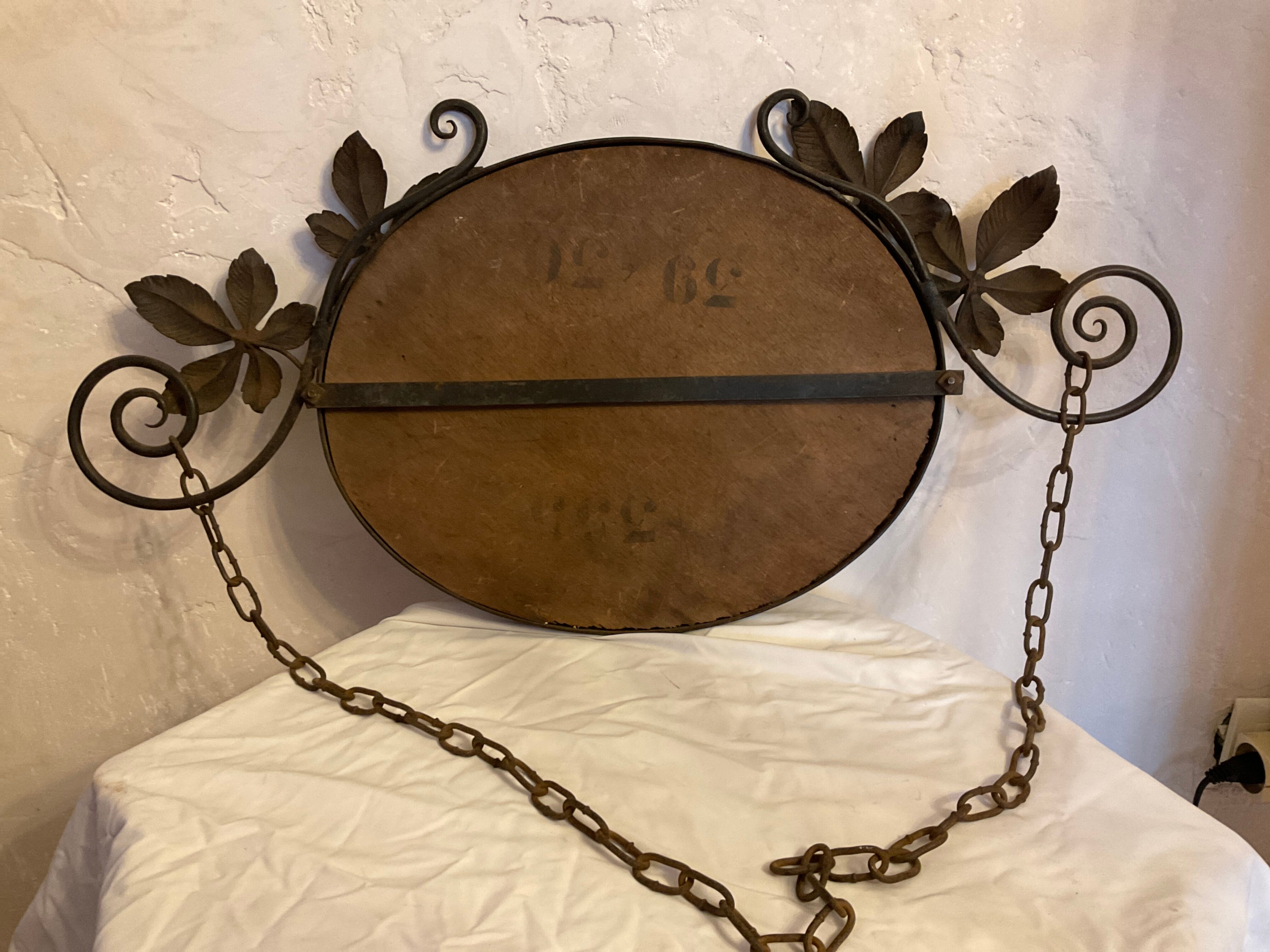 Oval wall mirror art nouveau wrought iron 69x35cm