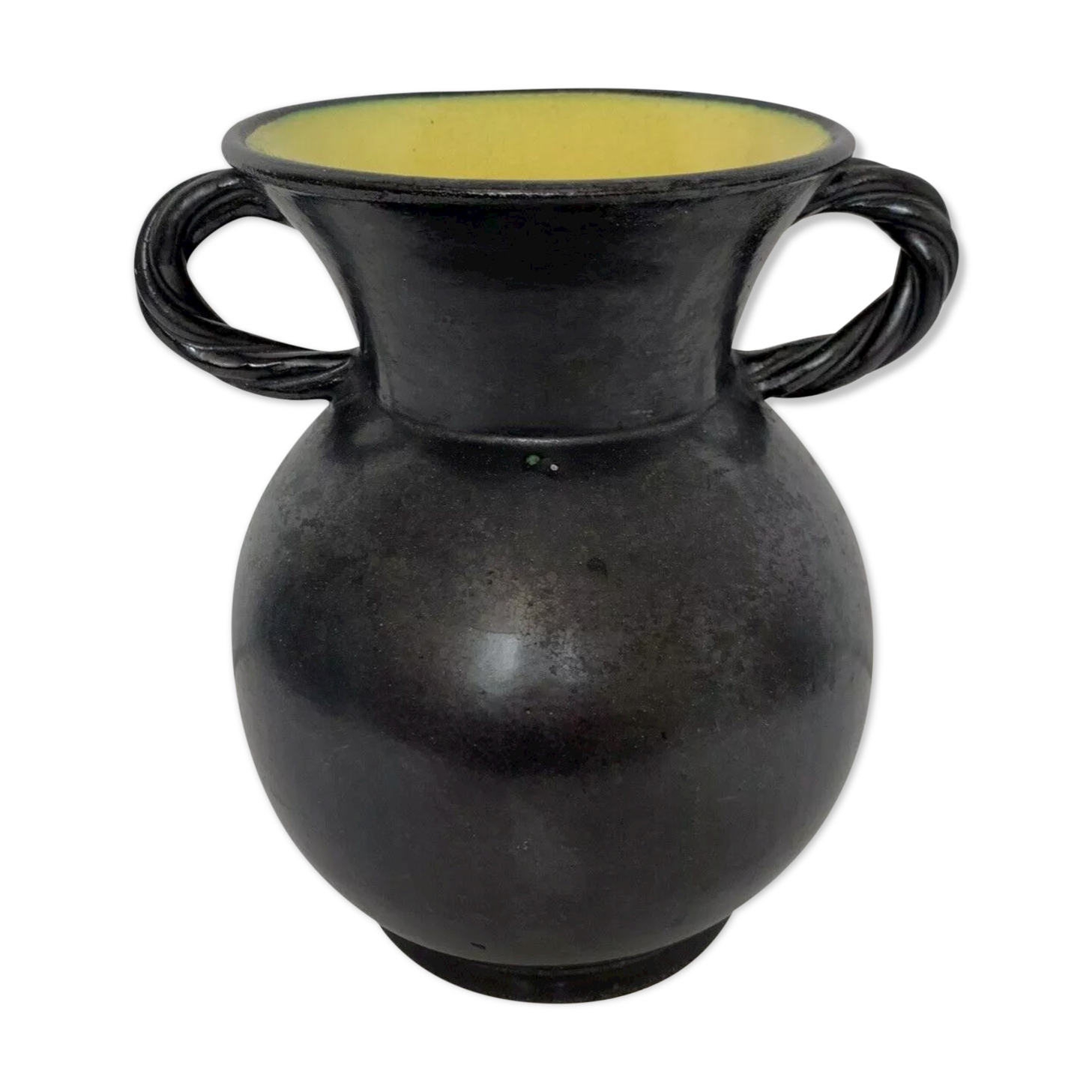 Vase with handles black yellow vintage