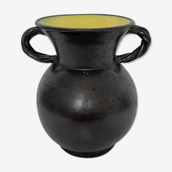 Vase with handles black yellow vintage