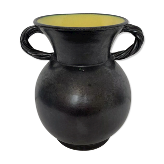 Vase with handles black yellow vintage