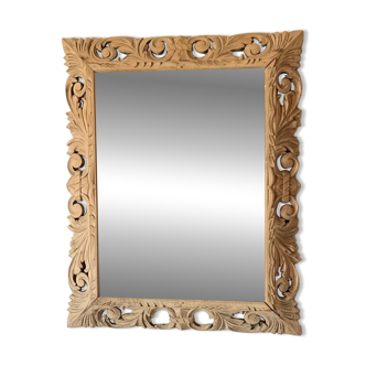Carved beveled oak mirror