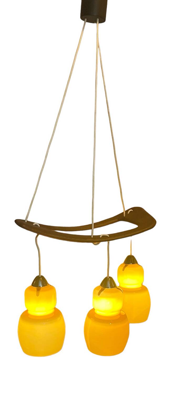 Teak pendant lamp year 60/70 3 globes Rispal