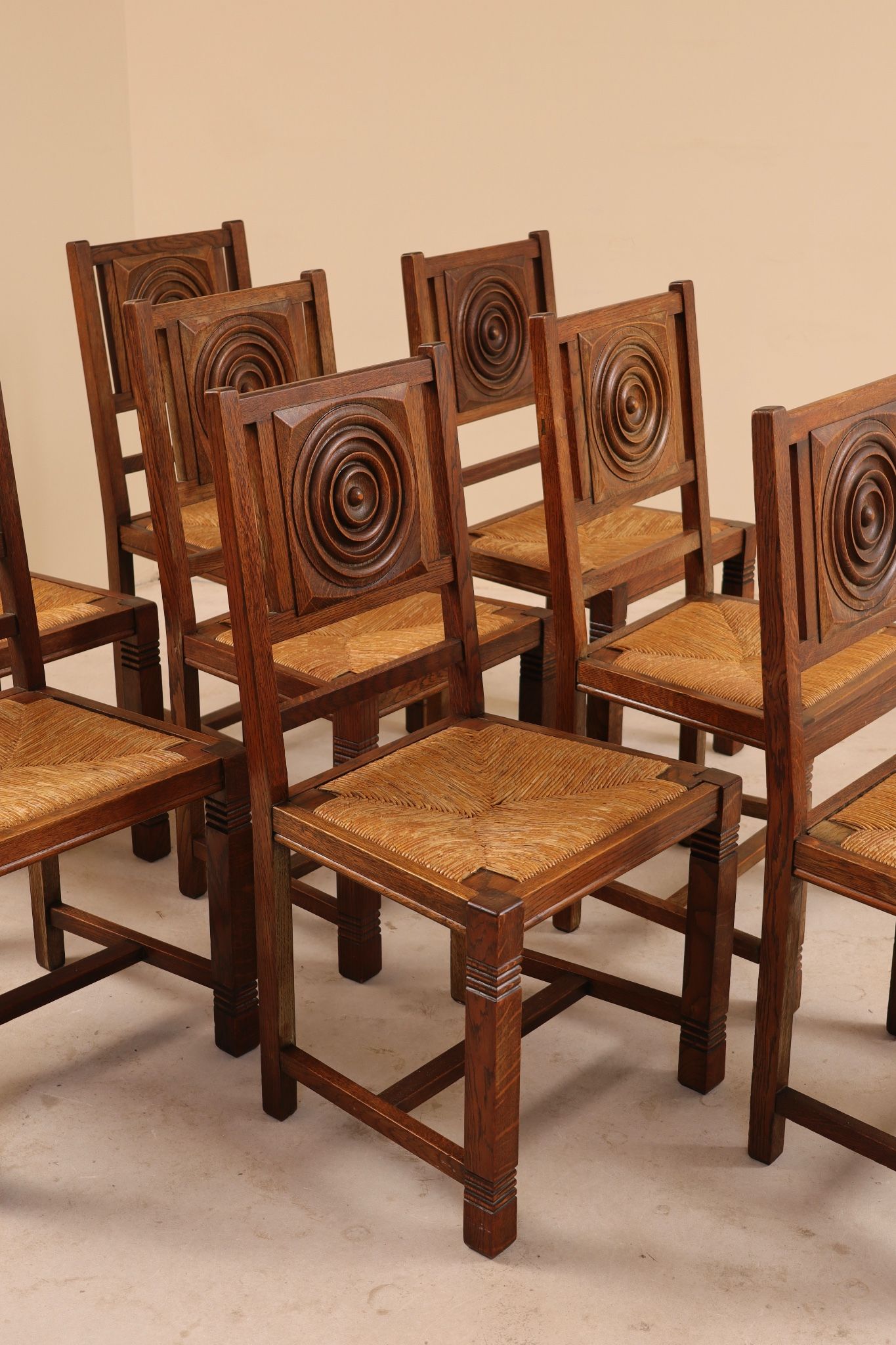 Solid oak chairs, France, 1950s