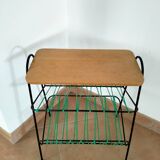 Side table, metal and wood magazine rack