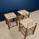 Set of 3 stools wood and straw
