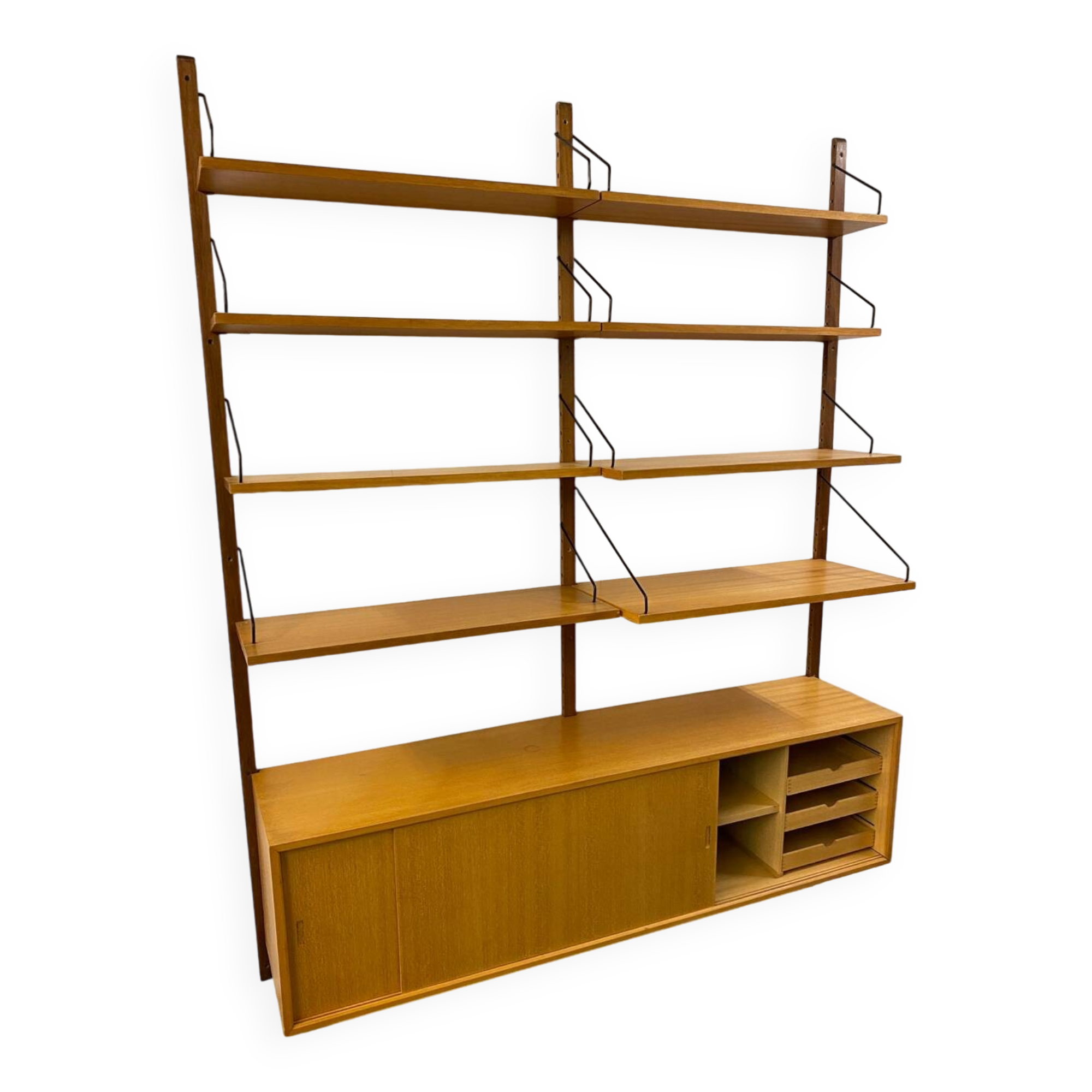 Unité murale scandinave vintage en chêne par Poul Cadovius pour Royal System, années 1960