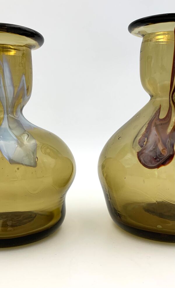 Vases verre soufflé, couleur verre fumé, Maure Vieil Bob Le Bleis vintage - Années 1960-1970