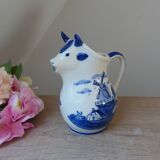 Ancien pot à lait petit pichet vache en céramique delf blue hollande peint à la main