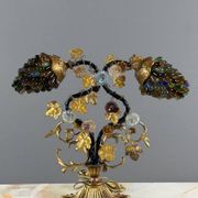 Lampe en bronze et verre polychrome, XXe Siècle