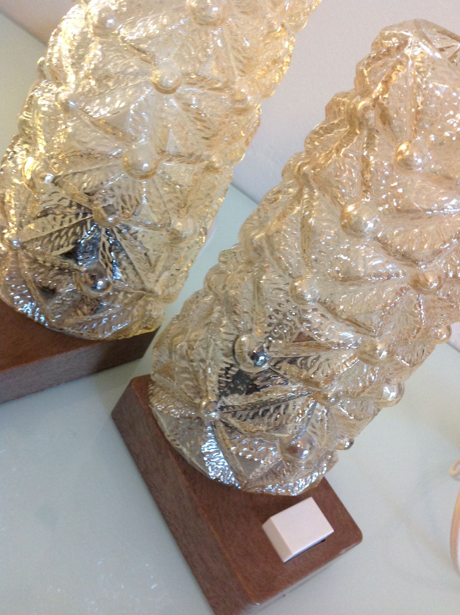 Pair of vintage bedside lamps in conical smoked glass