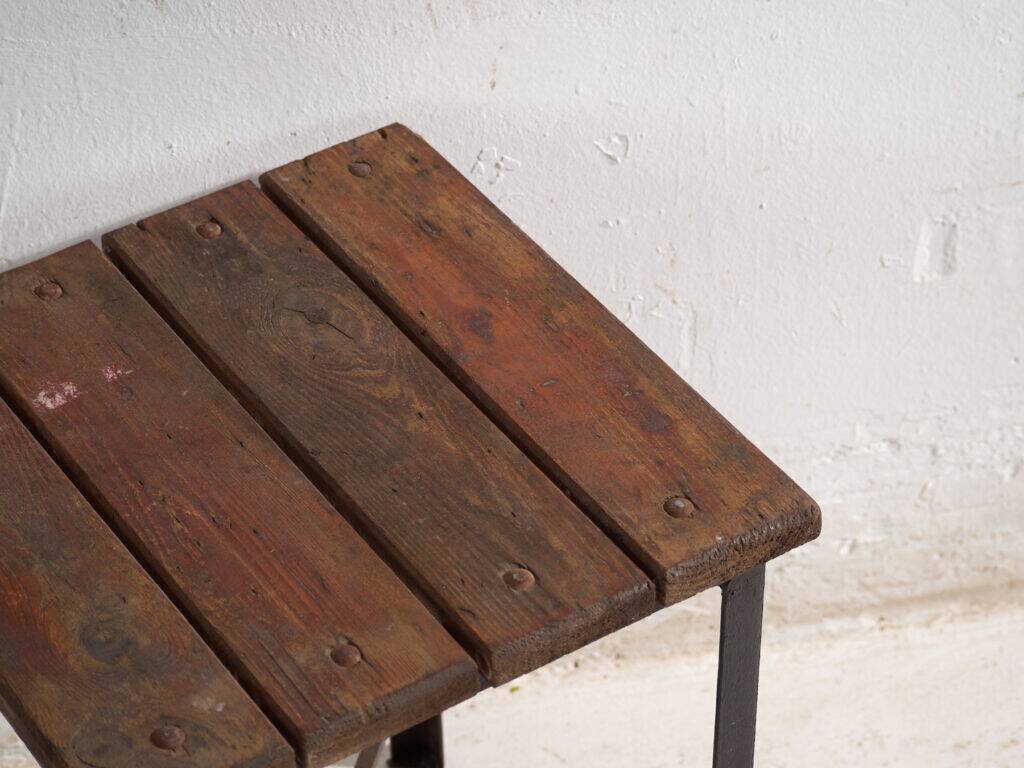 Vintage industrial stool made of pine wood and iron – Central Europe, circa 1950