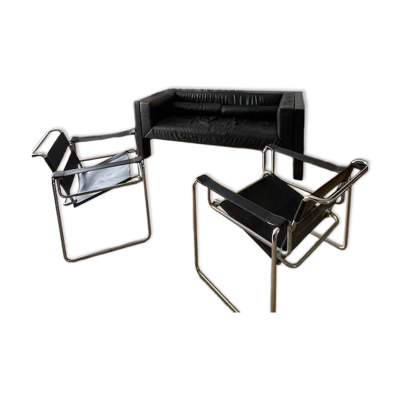 Salon design Canapé cuir italien et fauteuils inspiration Wassily