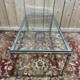 Table basse en métal chromé et verre 1970