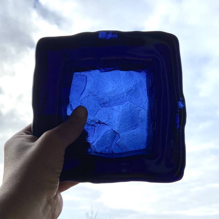 Cobalt blue square glass bowl - Augustsson design for Ru.
