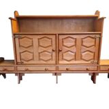 Vintage Brutalist Cabinet In Light Oak And Brass, Guillerme Et Chambron