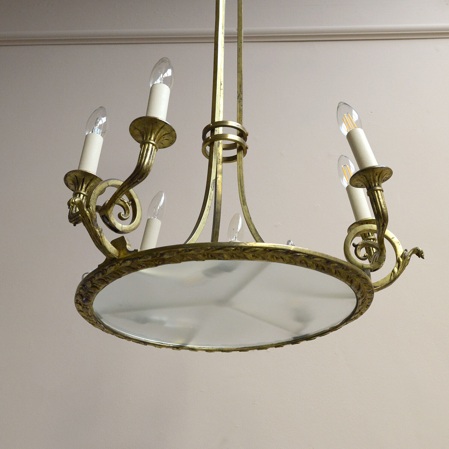 Antique gilded bronze empire chandelier original professionally rewired light