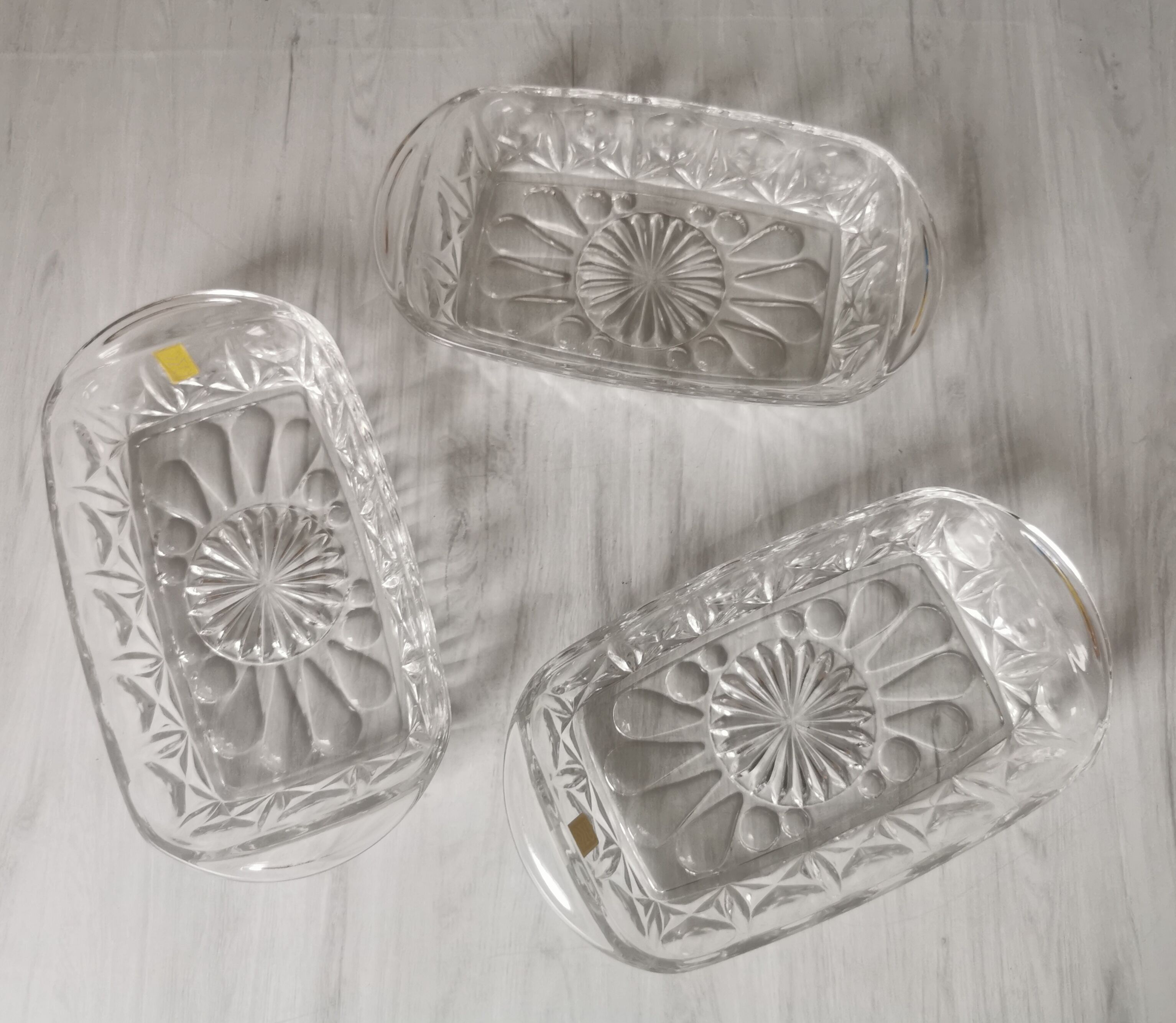 Tray with glass and gold metal compartments