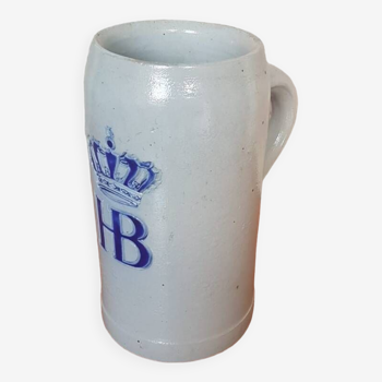 Old Tankard 1L Gray Stoneware Blue Crown Decor + Vintage HB Monogram #A698
