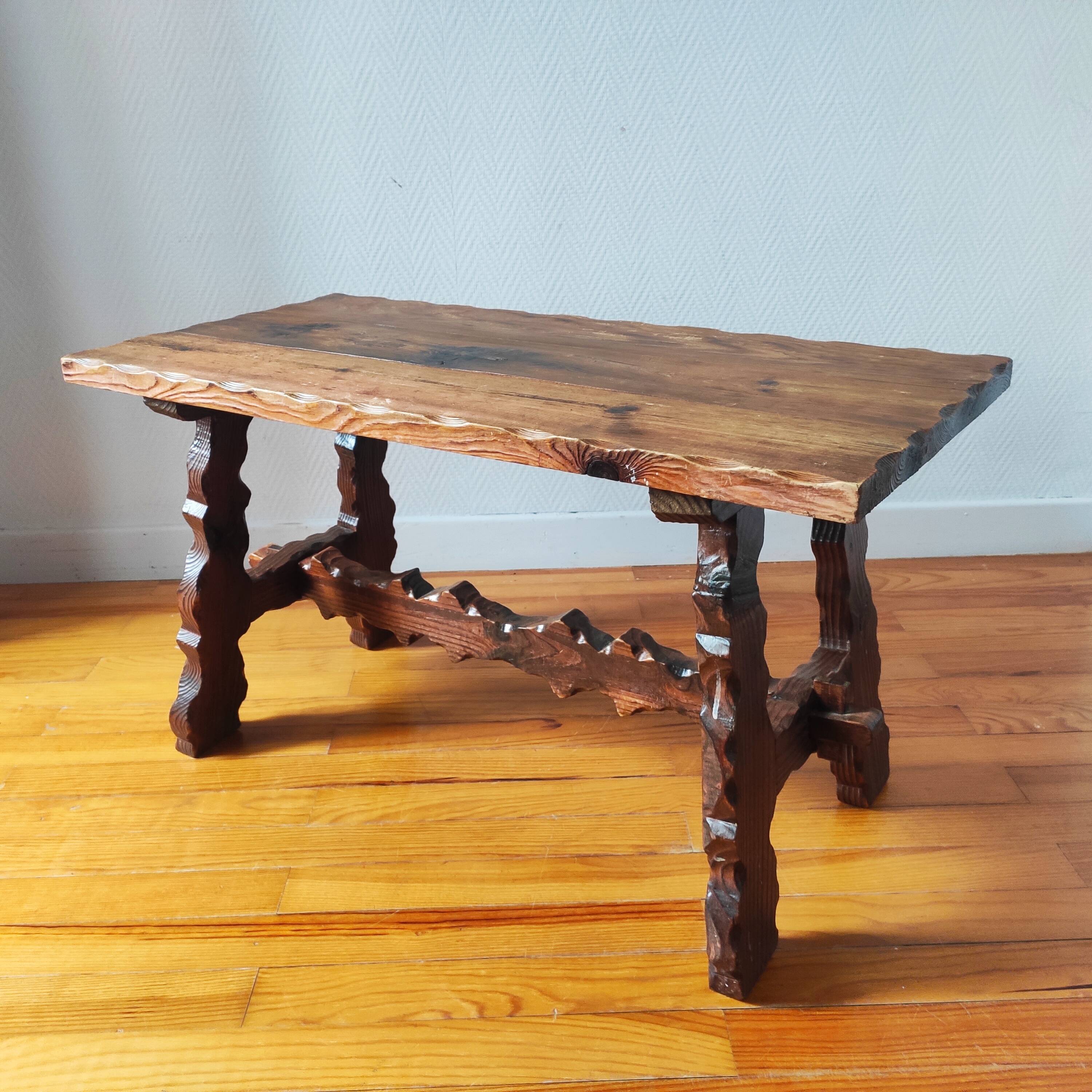 Vintage 1950s Brutalist Chalet Coffee Table