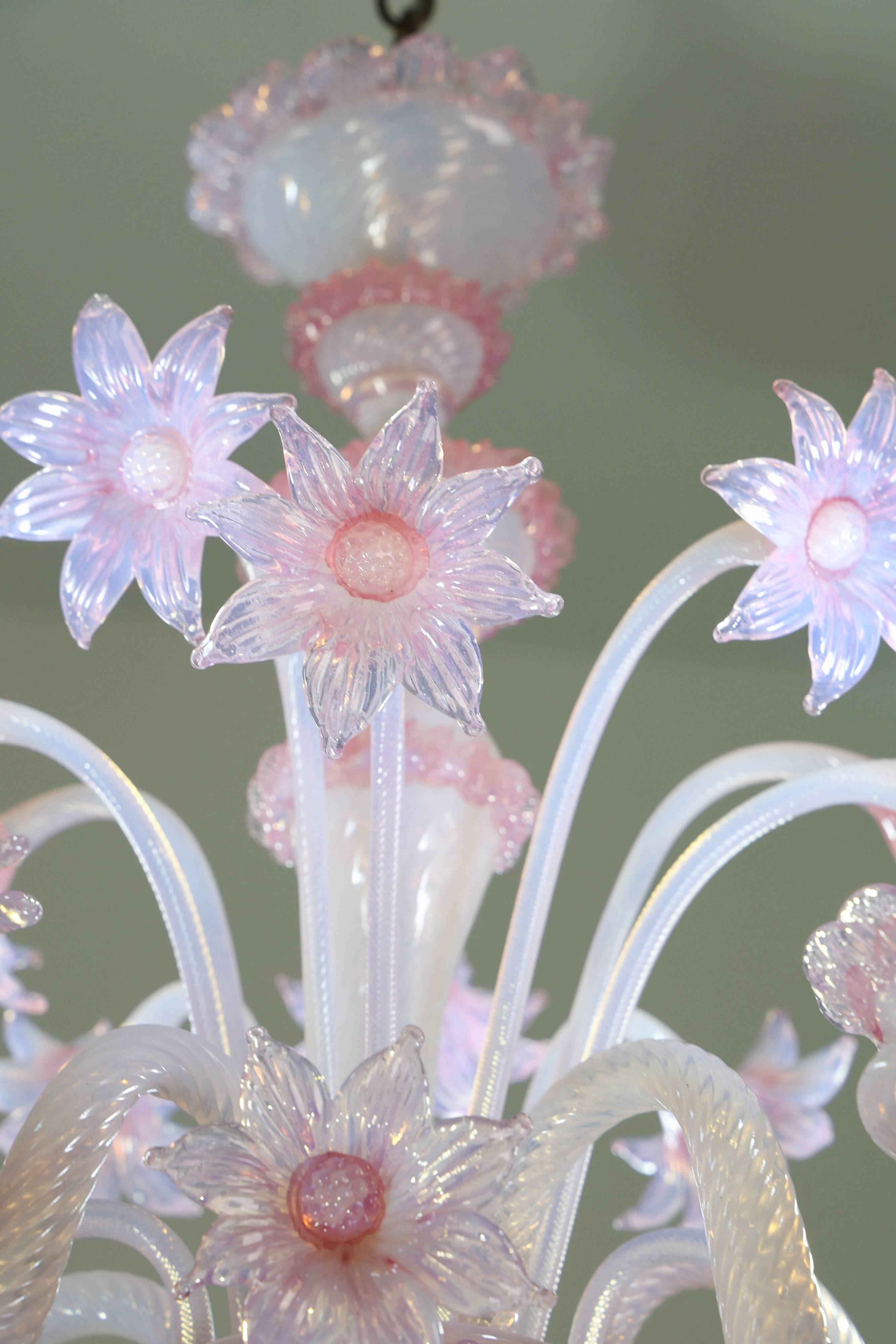 Extraordinary Murano Glass Chandelier adorned with Pink Flowers