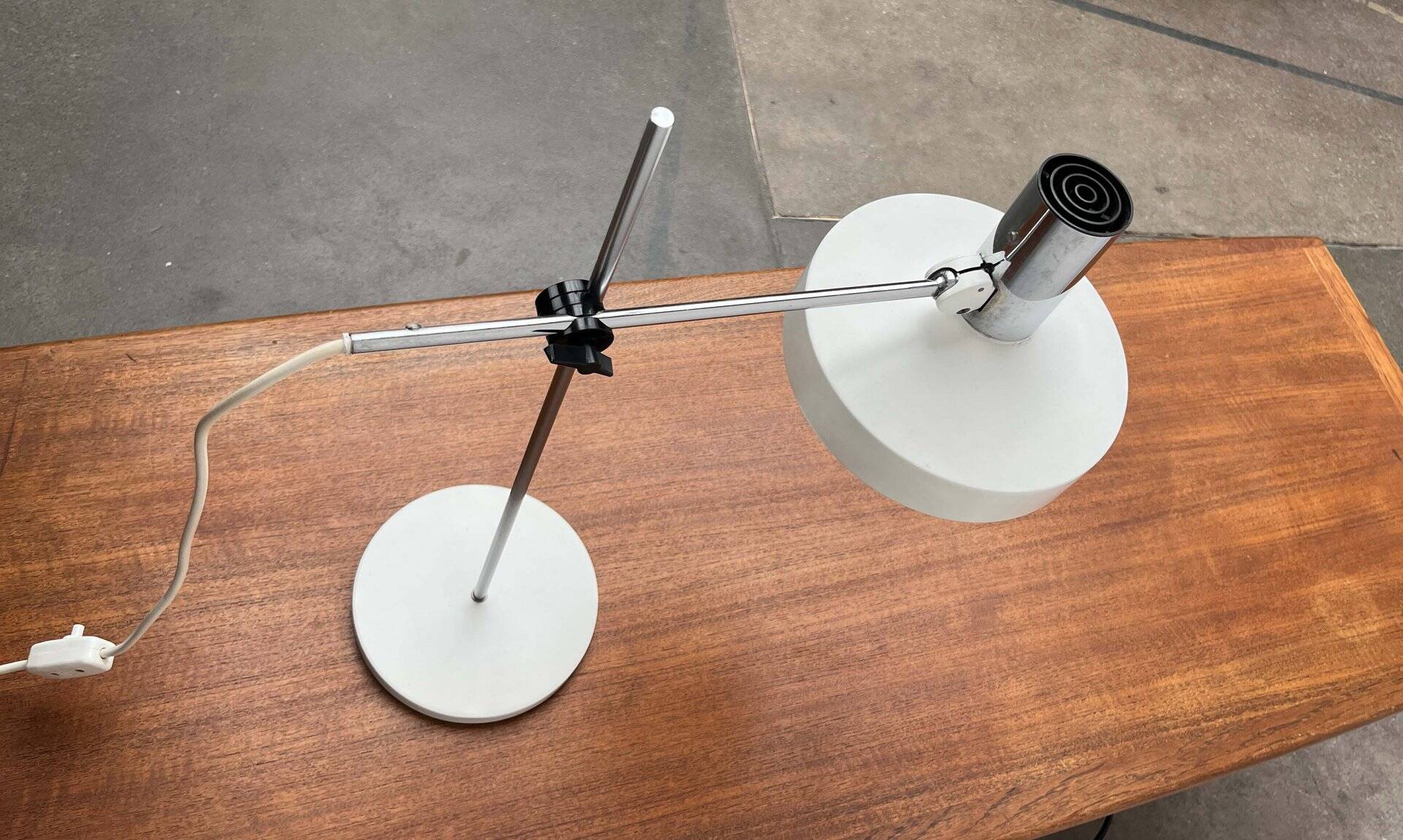 Mid-Century Modern German Minimalist White and Chrome Table Lamp from Kaiser Leuchten, 1960s