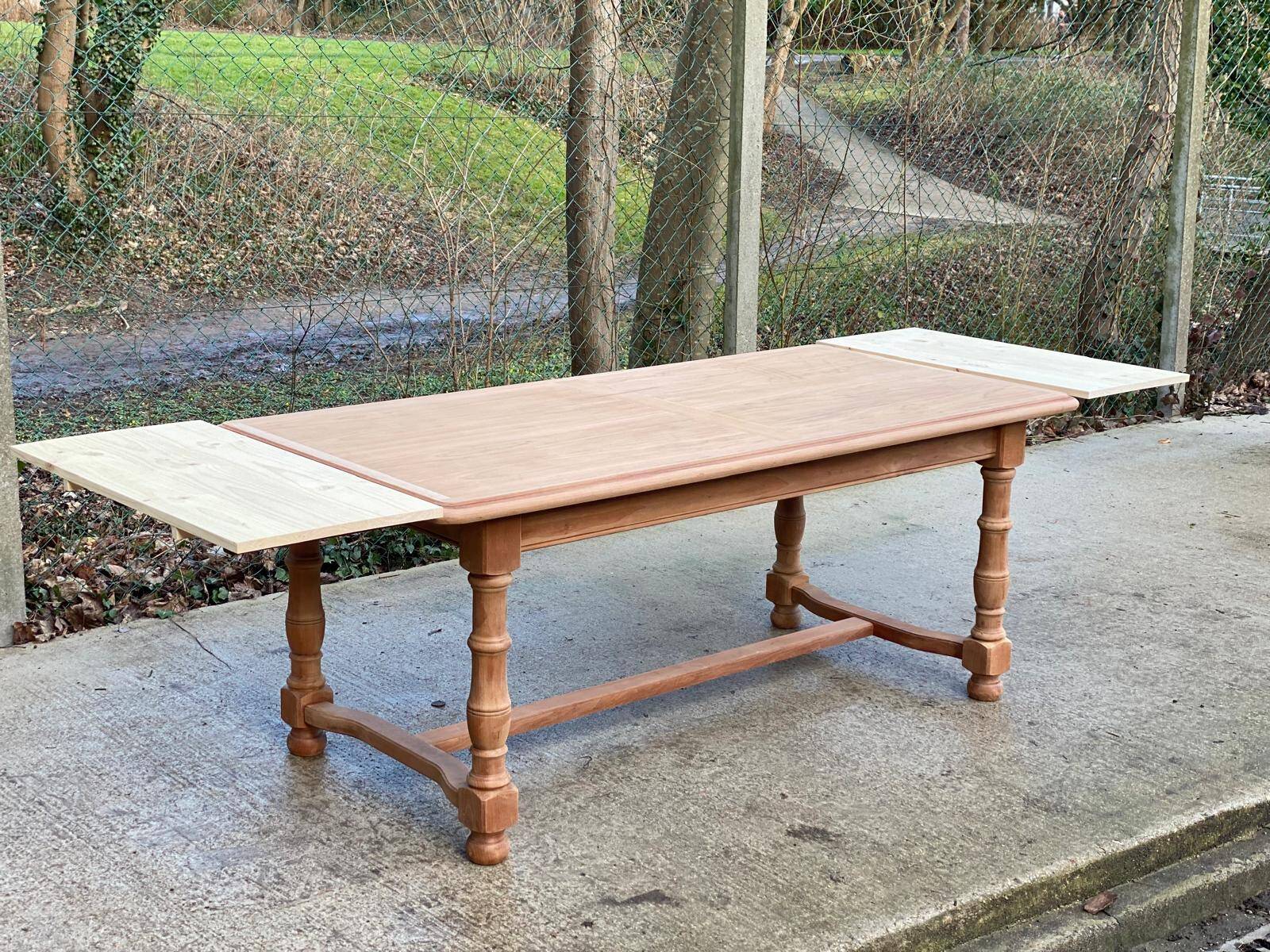 Renovated extendable farmhouse table in solid raw cherry wood 265cm