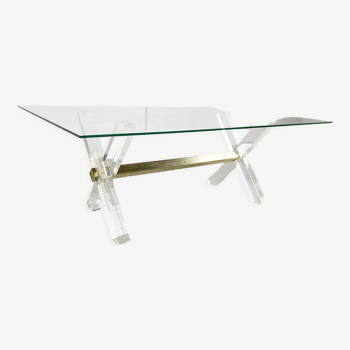 Table basse en laiton et lucite années 1970