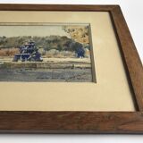 20th century, Neptune's Basin at sunset, Gardens of Versailles, summer 1920. Watercolor signed in ink